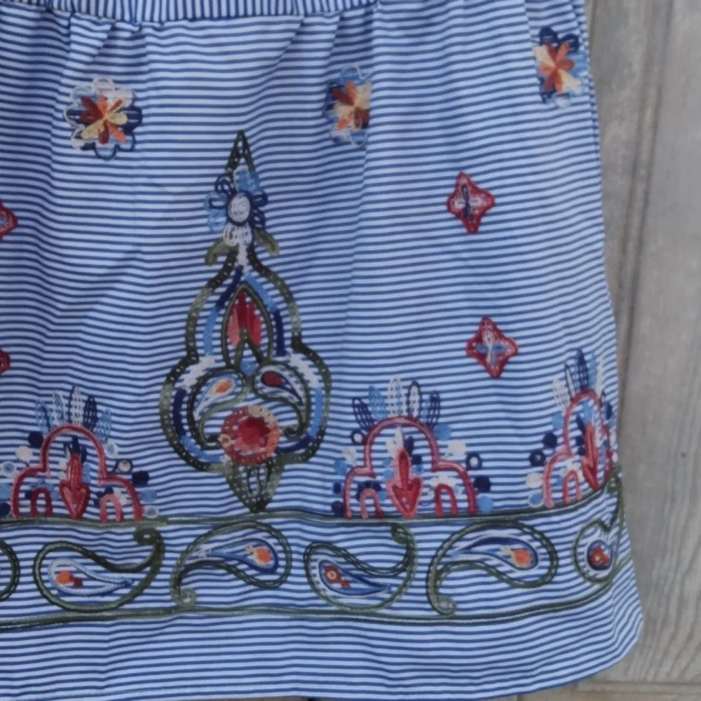 Striped and Embroidered Skirt